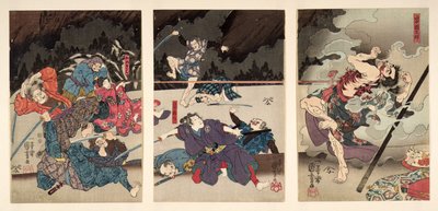 La morte di Yamanaka Dankuro, trittico da Utagawa Kuniyoshi